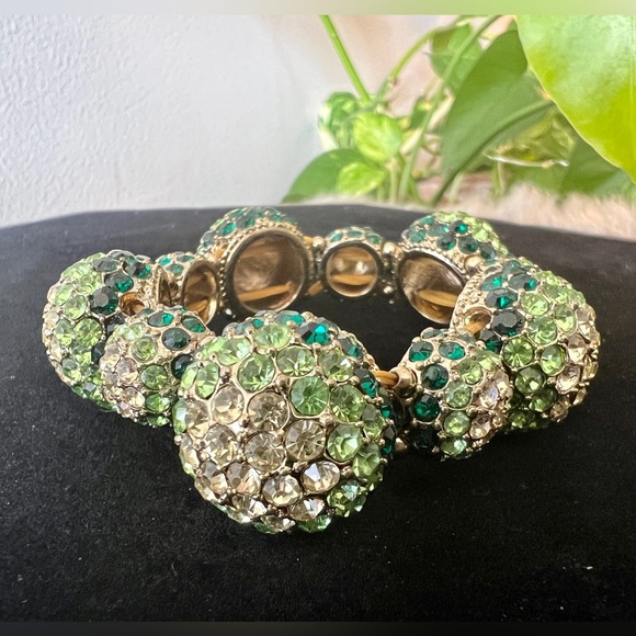 Gold Tone Stretch Bracelet with Green Ombré Rhinestones - Picture 3 of 4